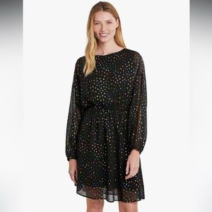 Desigual Emporda Festive Black Dress Metallic Multicoloured Rainbow Polka Dot M